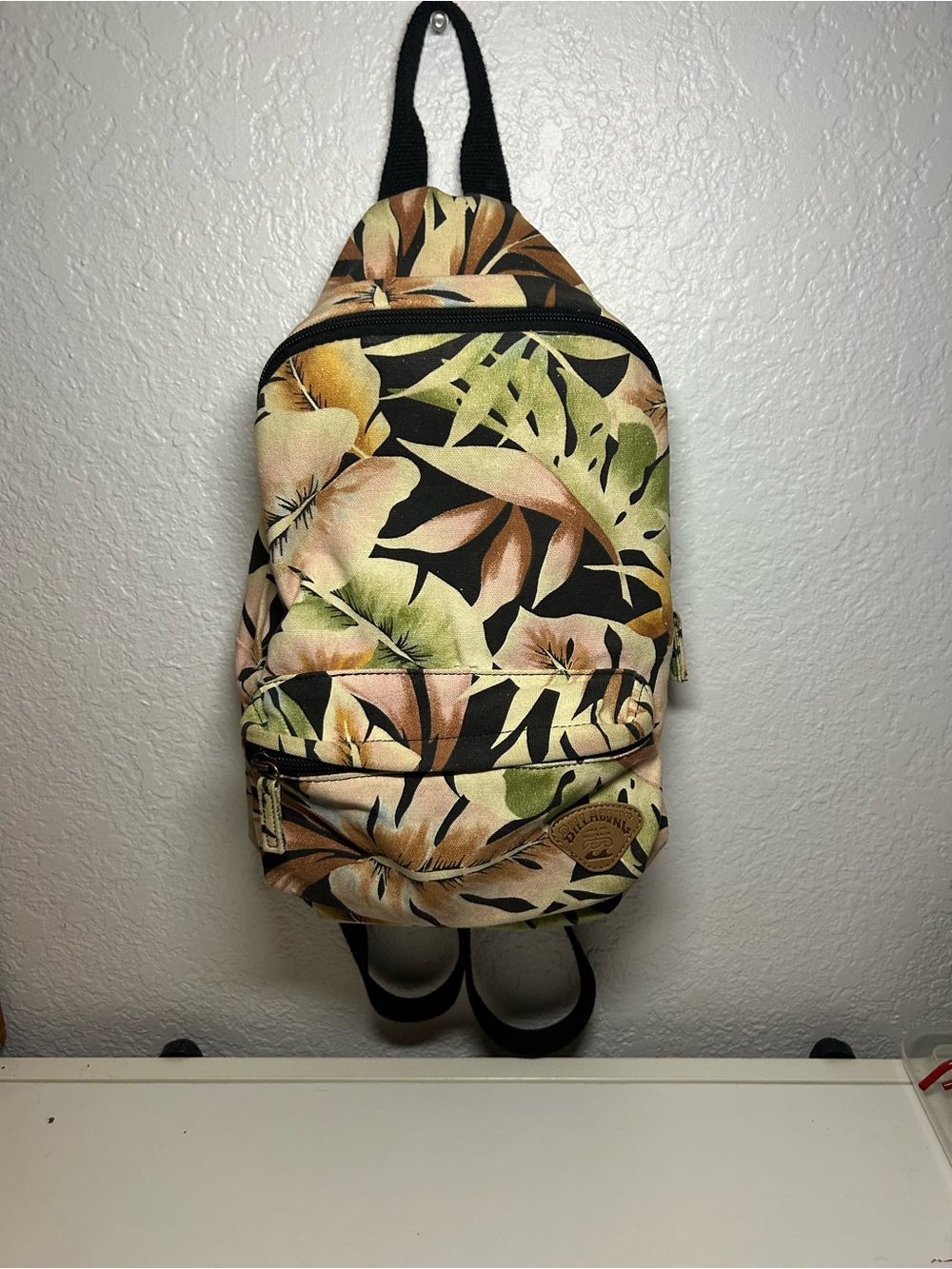 Billabong Floral Tropical Print Mini Backpack - Black, Green, Peach